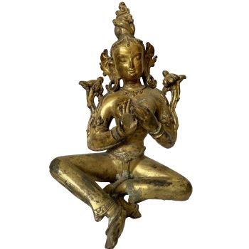 Nepali Statue Of Green Tara , Copper Gold Plated , Antique Finishing 