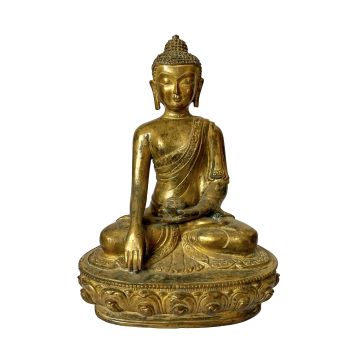 Nepali Statue Of Shakyamuni Buddha, Copper Gold Plated , Antique Finishing 