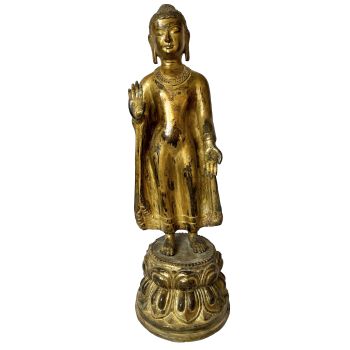 Nepali Statue Of Dipankara Buddha, Copper Gold Plated , Antique Finishing 