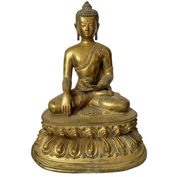 Nepali Statue Of Shakyamuni Buddha, Copper Gold Plated , Antique Finishing