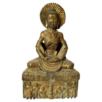 Nepali Statue Of Fasting Buddha, Copper Gold Plated , Antique Finishing 