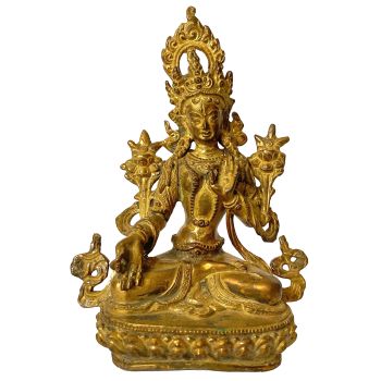 Nepali Statue Of White Tara, Copper Gold Plated , Antique Finishing