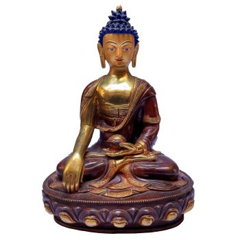 Nepali Statue Of Shakyamuni Buddha, Partly Gold Plated , Painted Face 