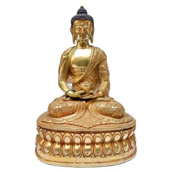 Nepali Statue Of Shakyamuni Buddha, Full Gold Plated , with Deep Carving