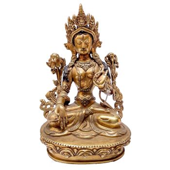 Nepali Statue Of White Tara, Copper Gold Plated 