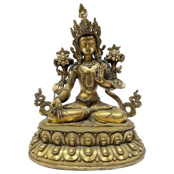 Old Stock , Nepali Statue Of White Tara, Full Gold Plated , on Double Lotus Base