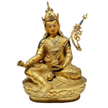 Nepali Statue Of Guru Padmasambhava, Full Gold Plated , Painted Face