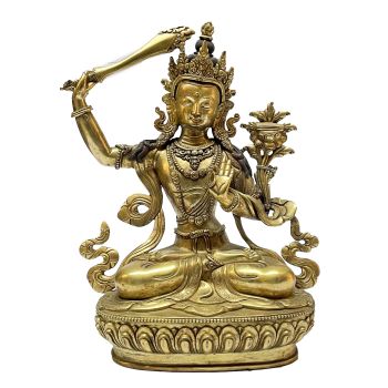 Nepali Statue Of Manjushree, Full Gold Plated