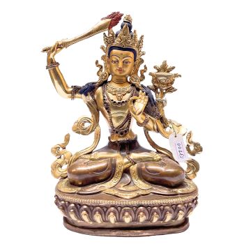 Nepali Statue Of Manjushree, Partly Gold Plated, Painted Face 