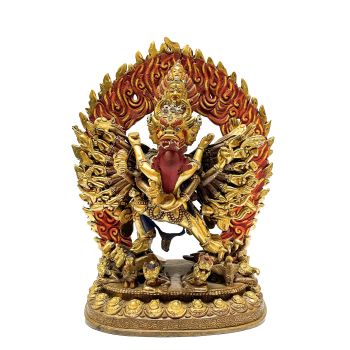 Nepali Statue Of Yamantaka, Partly Gold Plated, Painted Face