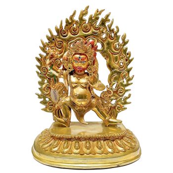 Nepali Statue Of Vajrapani, Full Gold Plated, Painted Face 