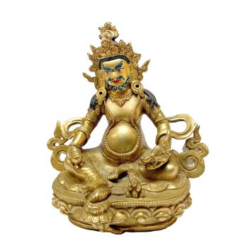Nepali Statue Of Yellow Jambala, Full Gold Plated, Painted Face 