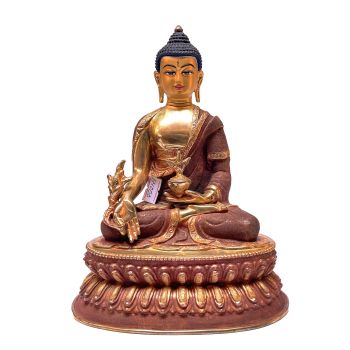 Nepali Statue Of Medicine Buddha , Partly Gold Plated, Painted Face