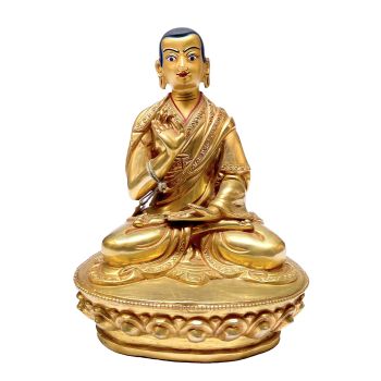 Nepali Statue Tsongkhapa, Full Gold Plated, Painted Face 