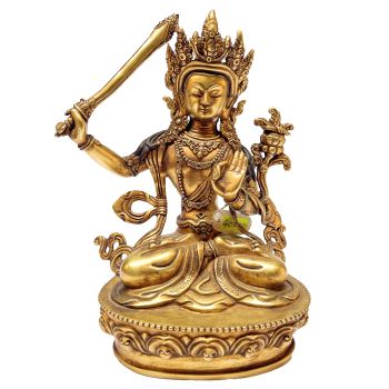 Nepali Statue Of Manjushree, Full Gold Plated 