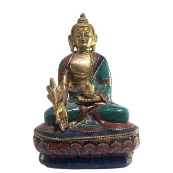 Statue of Medicine Buddha with Real Stone Setting 