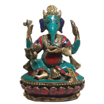 Statue of Ganesh with Real Stone Setting 