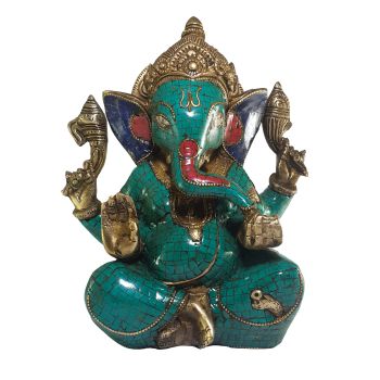 Statue of Ganesh with Real Stone Setting 