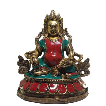 Statue of Red Jambala with Real Stone Setting 