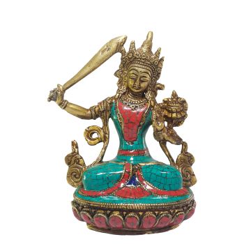 Statue of Manjushree with Real Stone Setting 