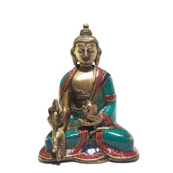 Statue of Medicine Buddha with Real Stone Setting 