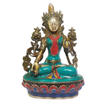 Statue of White Tara with Real Stone Setting 