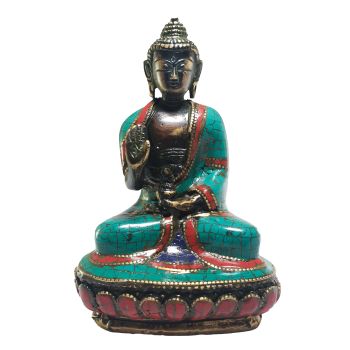 Statue of Amoghassiddhi Buddha with Real Stone Setting 