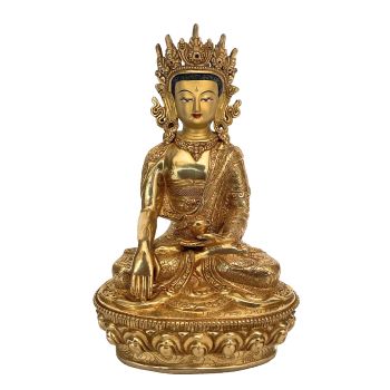 Handmade Nepali Statue Of Crown Buddha, Full Gold Plated 