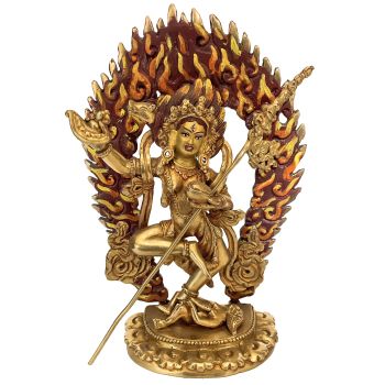 Handmade Nepali Statue Of Akash Yogini, Full Gold Plated 