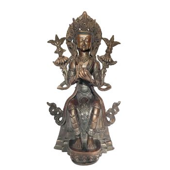 Handmade Nepali Statue Of Maitreya Buddha, Chocolate Oxidized
