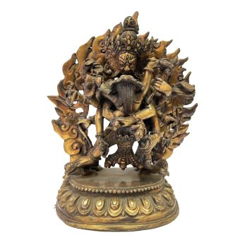 Nepali Handmade Statue Of Chakrasambara Shakti, Fire Gold Plated