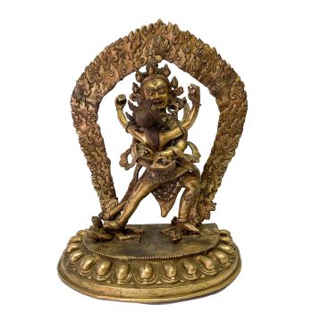 Nepali Handmade Statue Of Chakrasambara, Gold Plated, Antique finishing 