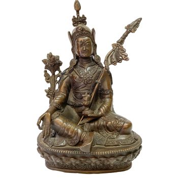 Nepali Handmade Statue Of Padmasambhava, Chocolate Oxidized 