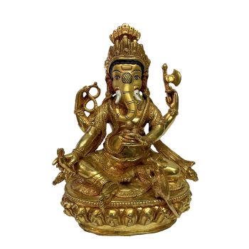 Nepali Handmade Statue Of Ganesh, Full Fire Gold Plated , with painted Face