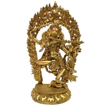 Nepali Handmade Statue Of Kurukulla Yogini, Full Fire Gold Plated 