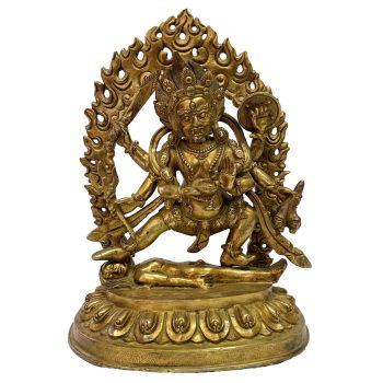 Nepali Handmade Statue Of Black Mahakala, Full Gold Plated