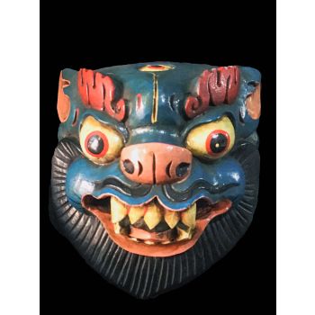 Handmade Wooden Mask Of Dragon, Painted Blue 