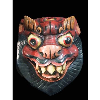 Handmade Wooden Mask Of Dragon, Painted Red 