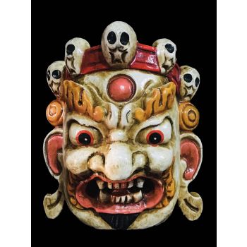 Handmade Wooden Mini Mask Of Mahakala, Painted White 