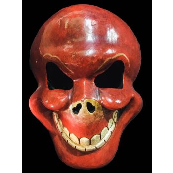 Handmade Wooden Mask Of Skull, Painted Red 