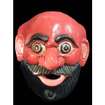 Handmade Wooden Mask Of Joker (Beard), Painted Red 