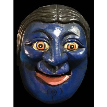 Handmade Wooden Mask Of Joker (Hair), Painted Blue 