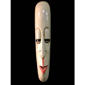 Handmade Wooden Mask Of Long Face Somalian, Painted White 