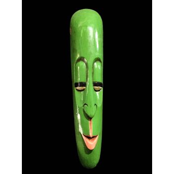 Handmade Wooden Mask Of Long Face Somalian, Painted Green 