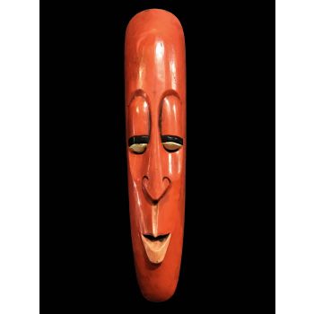 Handmade Wooden Mask Of Long Face Somalian, Painted Orange 