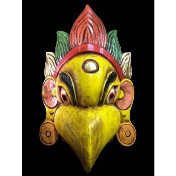 Handmade Wooden Mask Of Garuda, Painted Yellow 