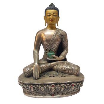 Masterpiece , Sterling Silver, 1280 Gram Statue of Shakyamuni Buddha, Old Stock
