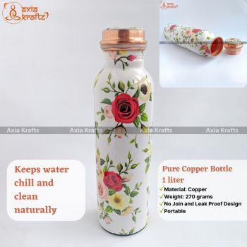 Red Rose Designed Copper Water Bottle