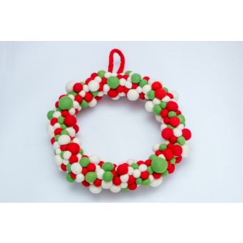 100% Pure Wool Soft Attractive Eco-Friendly Multi-Color Felt Ball Christmas Wreath Door Hanging