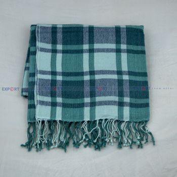 Imported Cashmere Silk Blended Check Shawl (Teal and White)